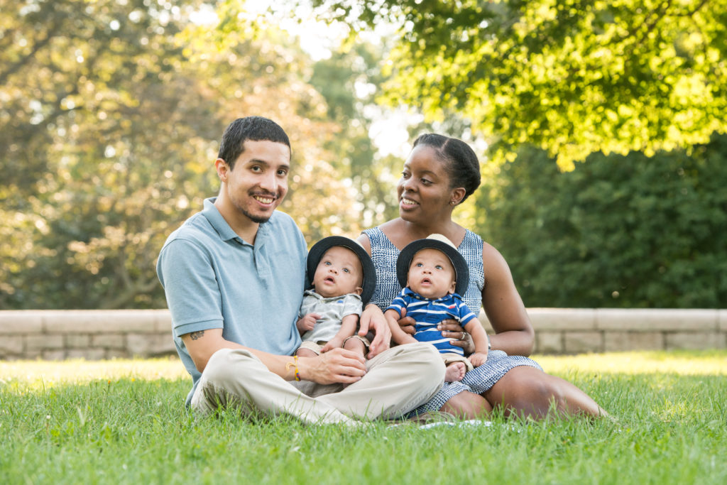 family portrait with twin infants boston brookline