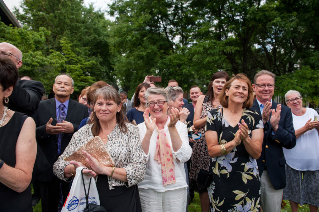 a joyful applause at the end of a wedding ceremony