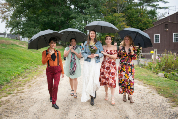 umbrellas on a rainy wedding day